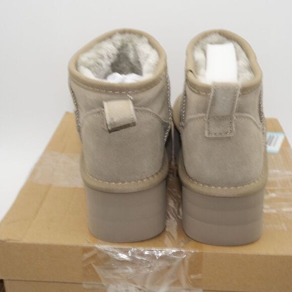 NEW Project Cloud Huggy Women's 6 Platform Suede Ankle Boots Taupe Brown Faux Fu - Picture 4 of 8